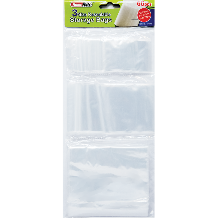 HomeRite 3 Size Resealable Storage Bags - 60ct