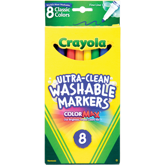 Crayola Ultra Clean Washable Markers - Fine Line - Pack of 8
