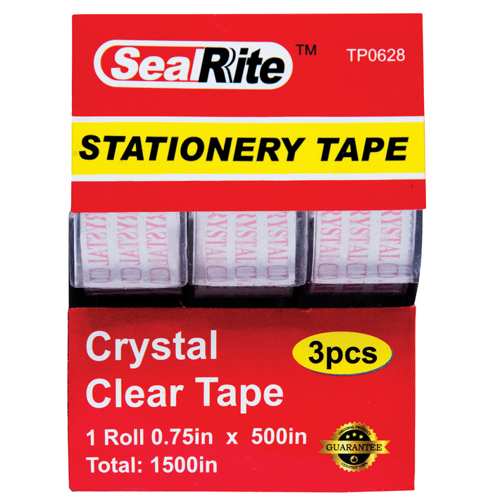 SealRite Stationery Tape 3/4" x 500" - Crystal Clear - Pack of 3