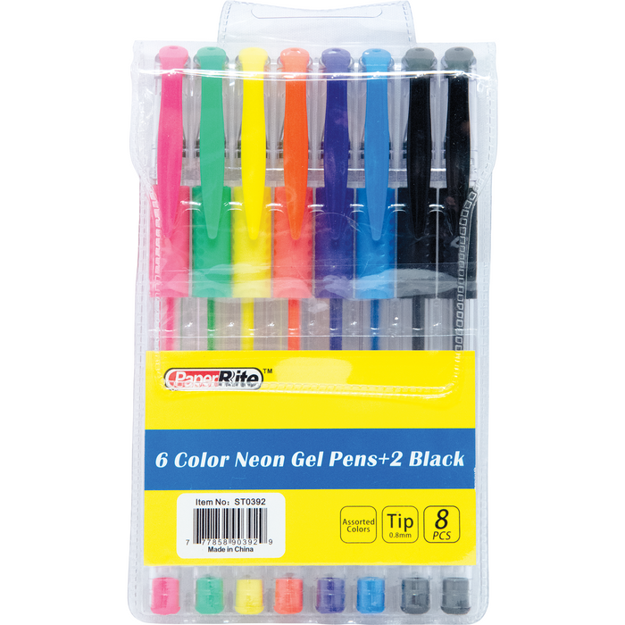 PaperRite Assorted Color Gel Pens - Pack of 8